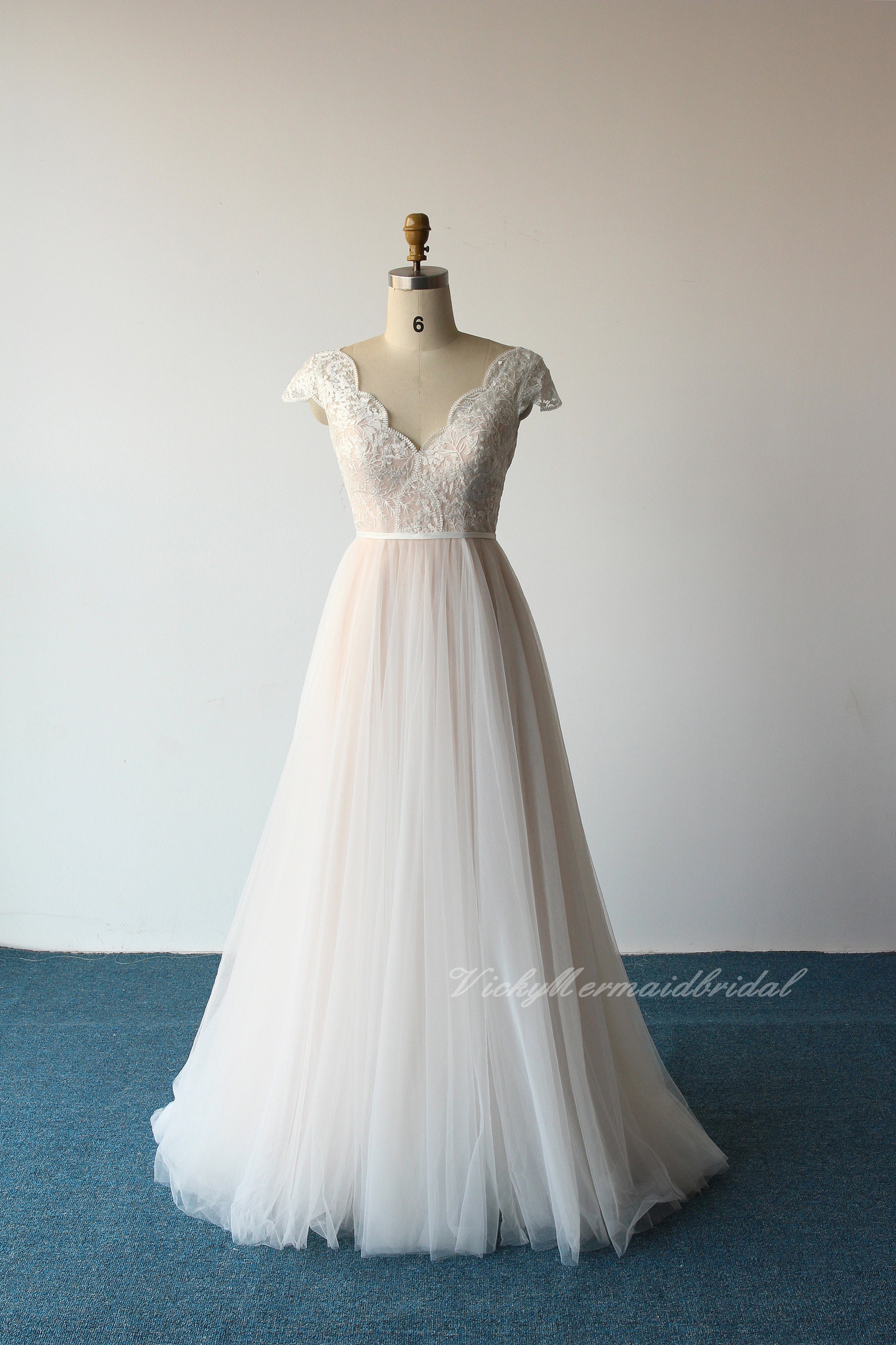 navy blue dress for baby girl Waffle Silk Organza Scoop Tank Blush Pink Wedding Dress with Ruffle A-Line Skirt in Brooklyn NYC — Loulette Bride main image 0