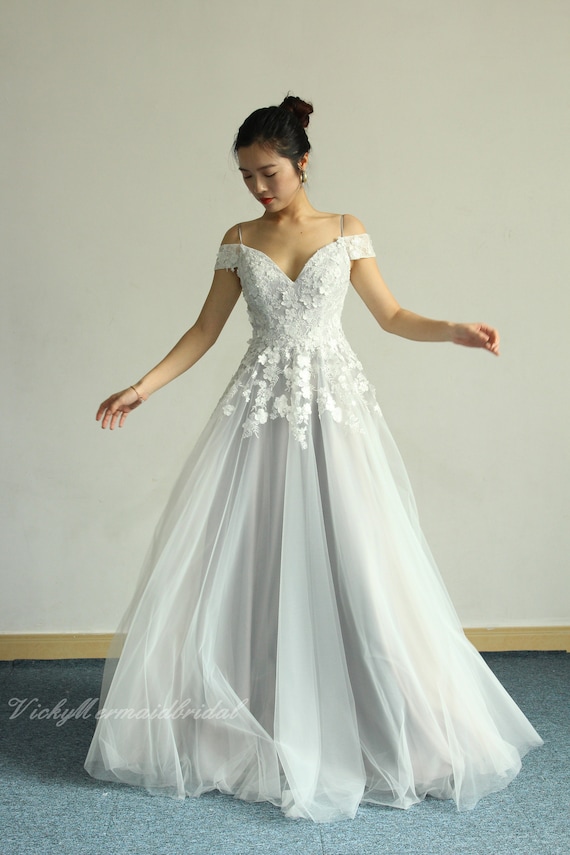 strapless open back dress LADA Off Shoulder Lace Beaded Bridal Wedding Dress