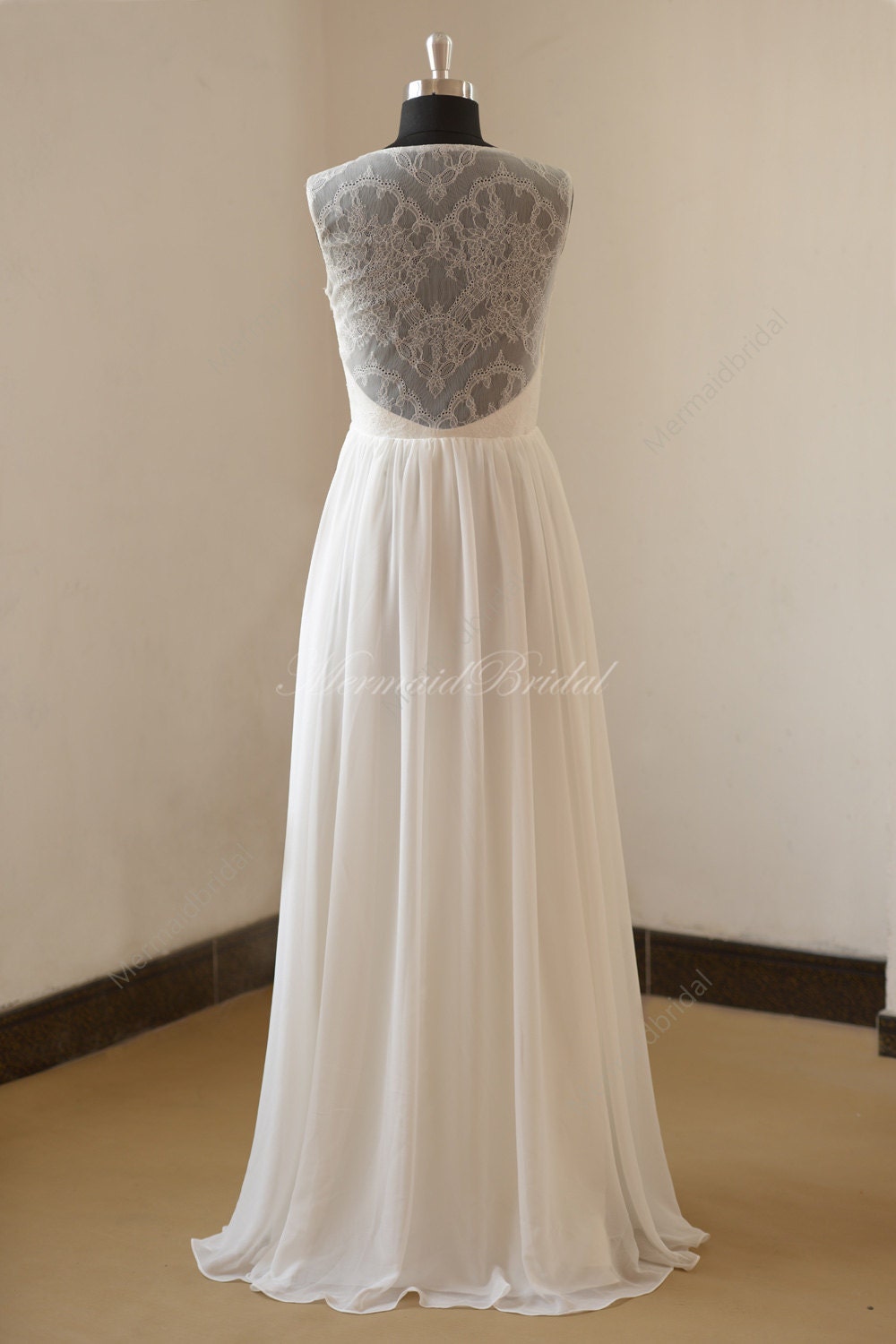 Chiffon And Lace Dress with Open Back Clover
