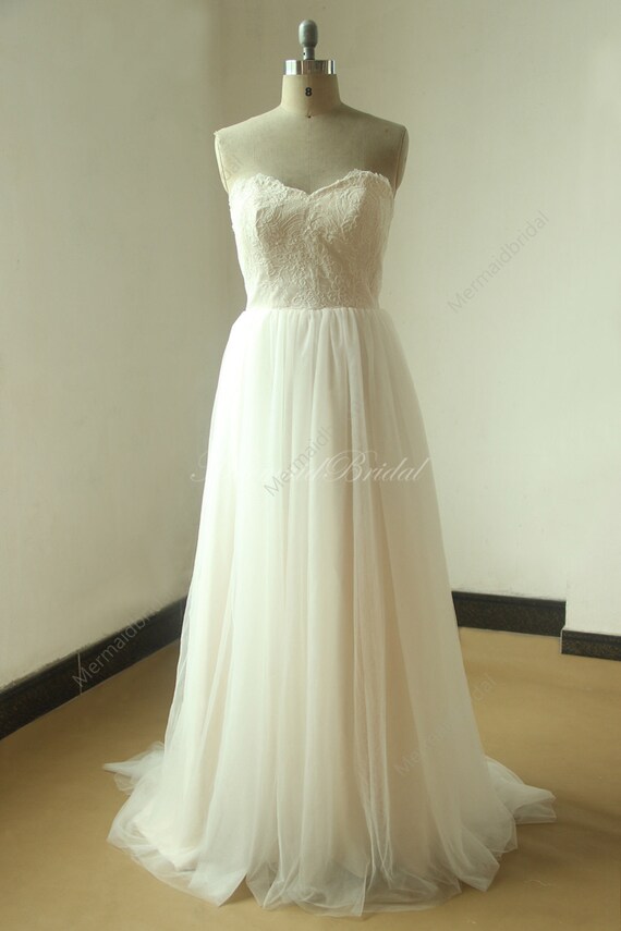 Roamantic Flowy Ivory Lace A Line Beach Destination Wedding Etsy