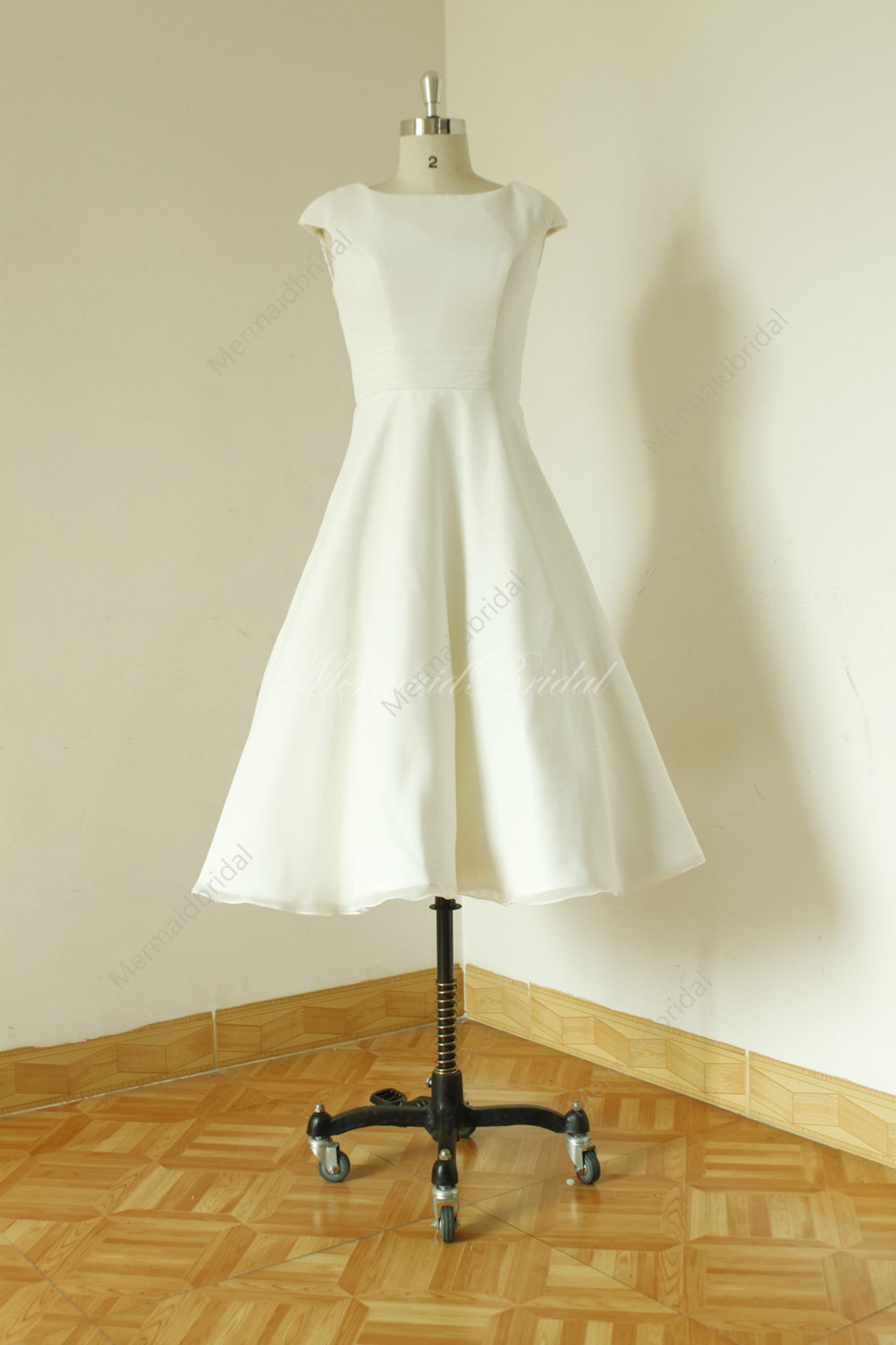 Audrey Hepburn Style Ivory Tea Length Chiffon Wedding Dress - Etsy