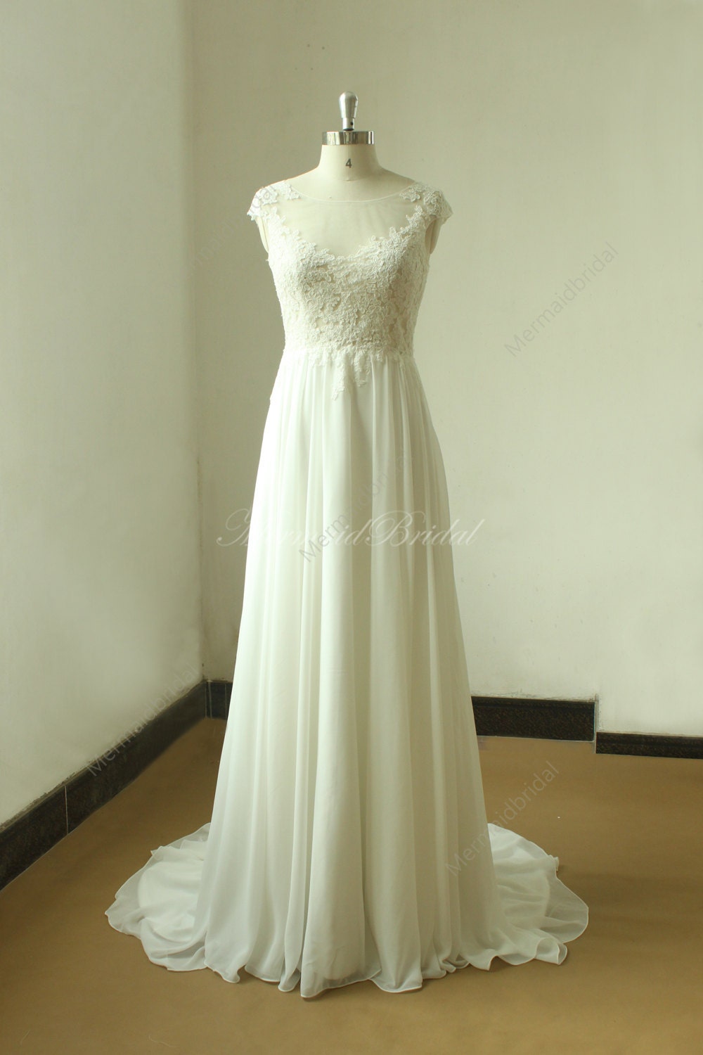 Stunning Backless Ivory a Line Chiffon Lace Wedding Dress With - Etsy
