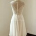 Ivory short/ knee length lace chiffon see through wedding dress with illusion neclikine 