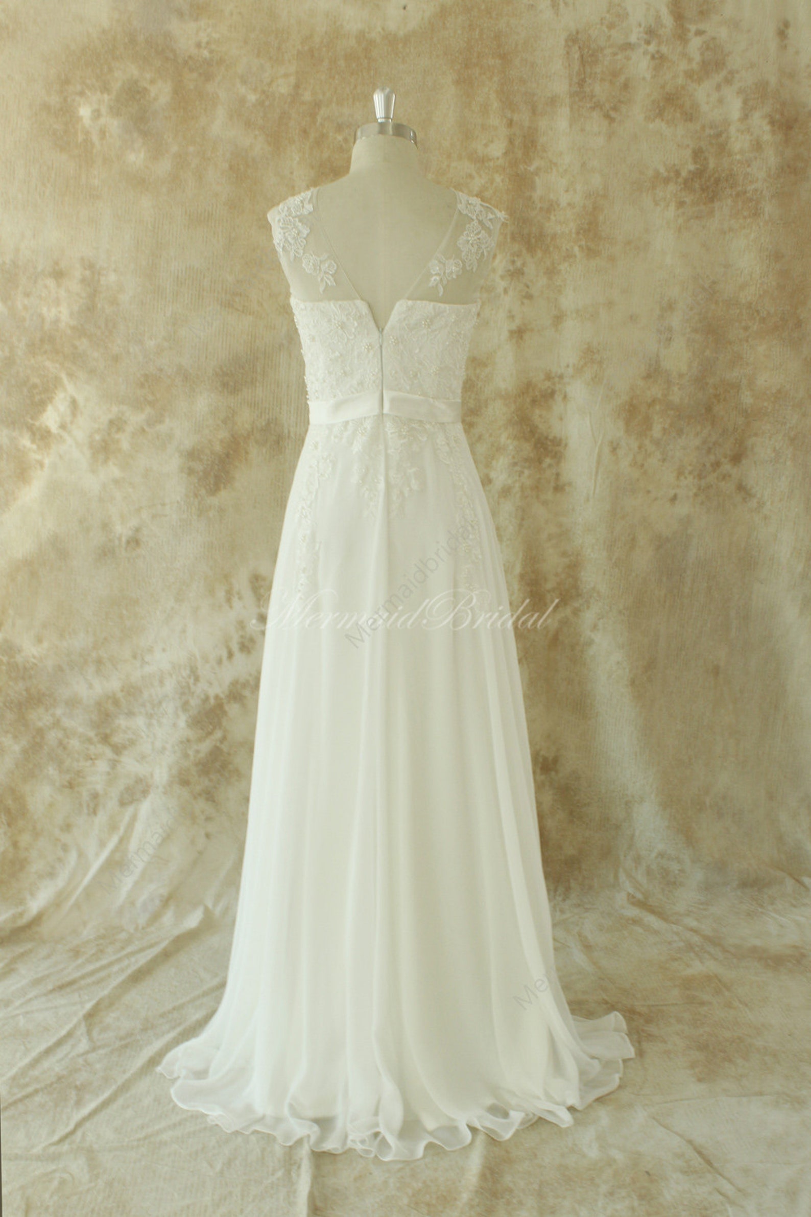 Ivory Chiffon Lace Wedding Dress - Etsy