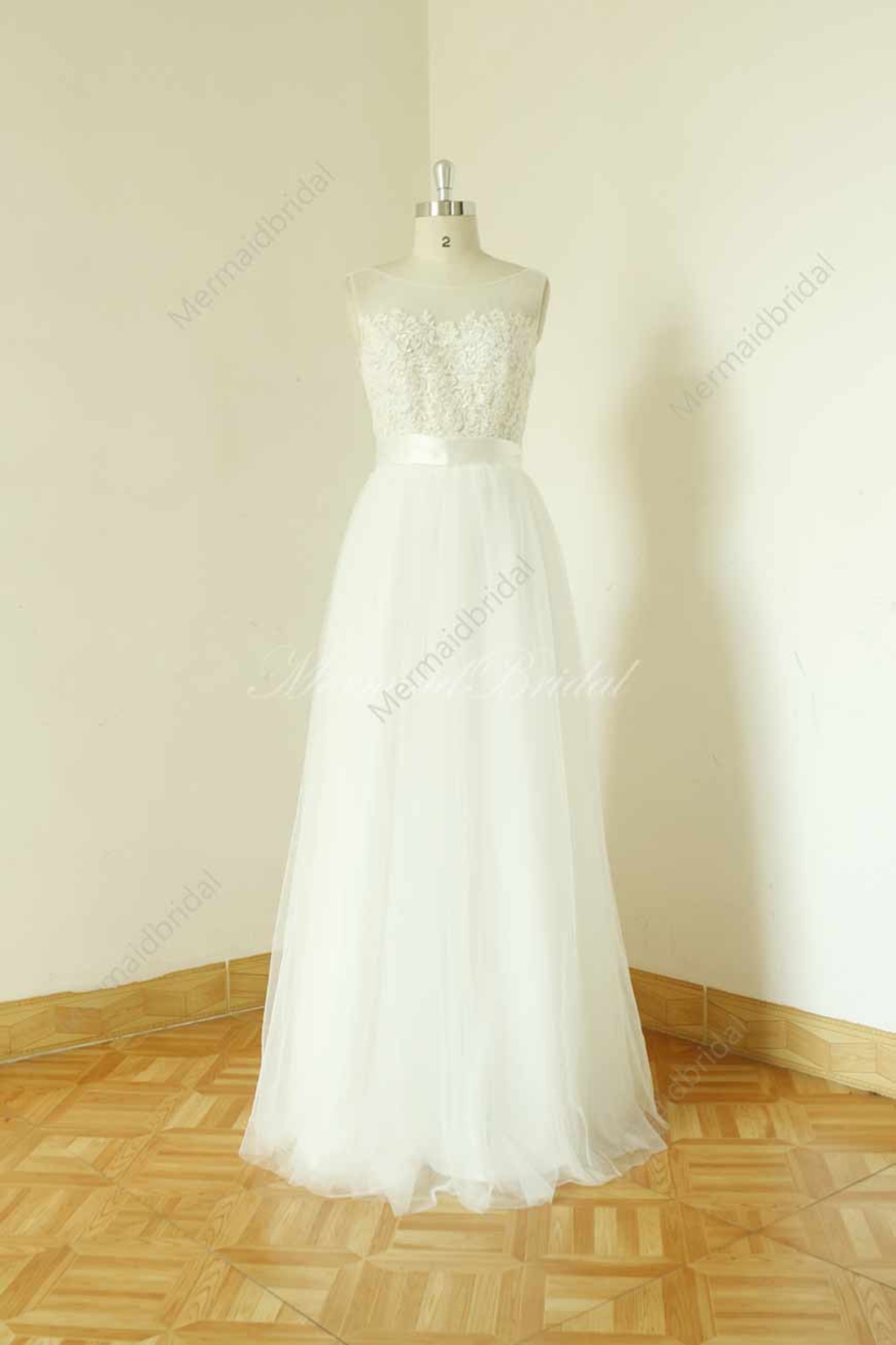 A-line sheer ivory wedding dress lace tulle wedding gown see | Etsy
