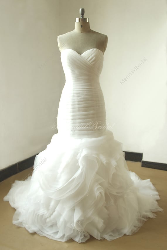 Ivory Fit And Flare Floral Ruffled Organza Wedding Dress Etsy