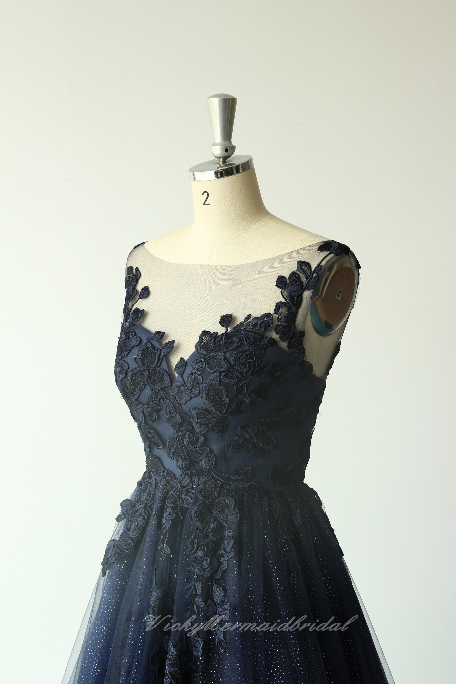 Custom Made Navy Blue A-line Tulle Lace Wedding Dressboho - Etsy