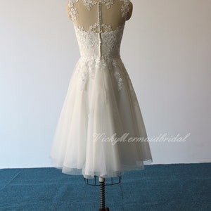 Lovely tea length tulle lace wedding dress, short wedding dress, destination wedding dress with illusion back image 6