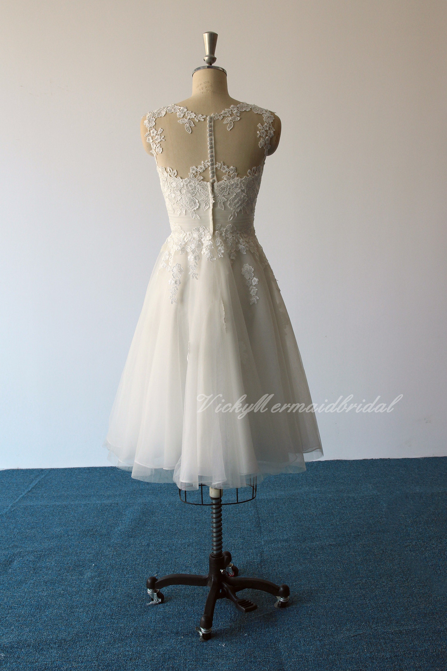 Lovely Tea Length Tulle Lace Wedding Dress Short Wedding | Etsy