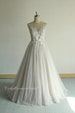 Very elegant silver tulle lace wedding dress, blingbling prom dress, A line bohomian wedding dress with illusion neckline and chapel train 