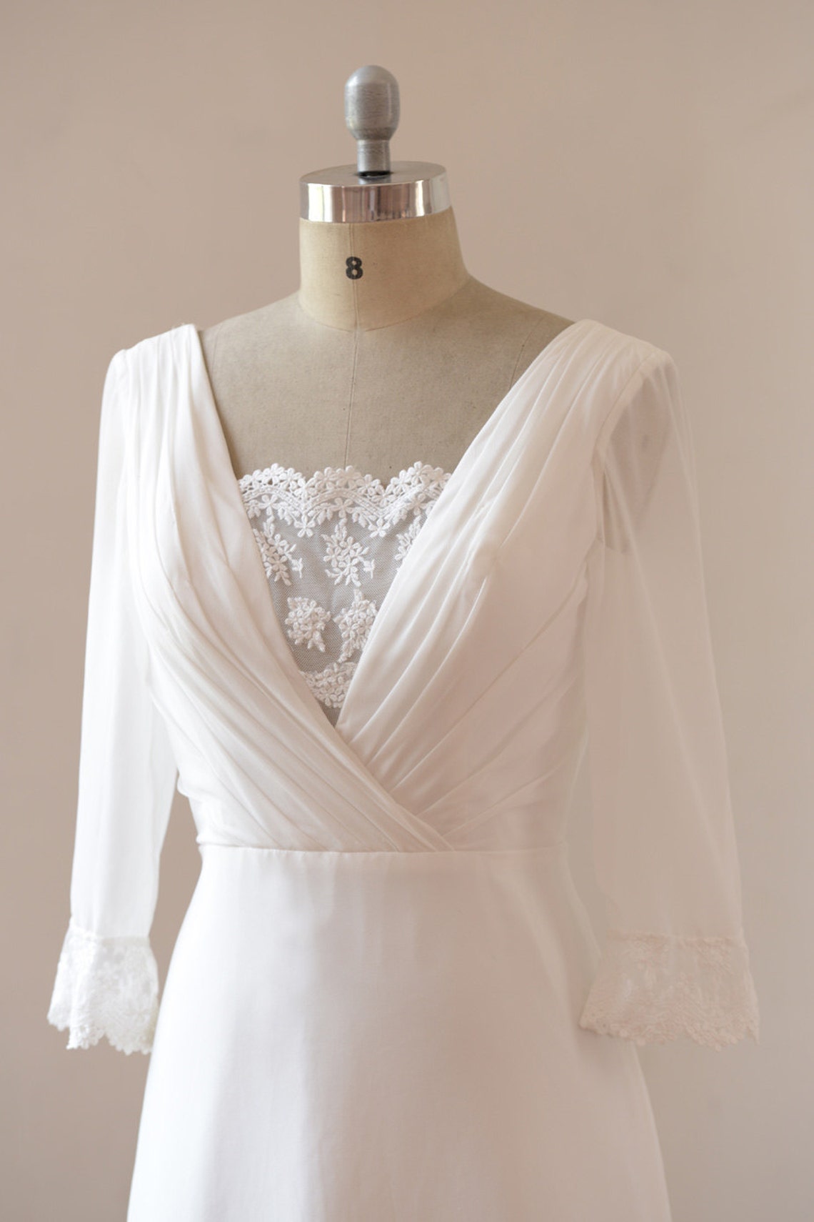 Lace Open Back Ivory a Line Chiffon Wedding Dress With Mid Etsy