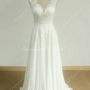 Sleeveless Vintage Chiffon Lace Wedding Dress with Deep V neckline and Elegant Open Back image 4