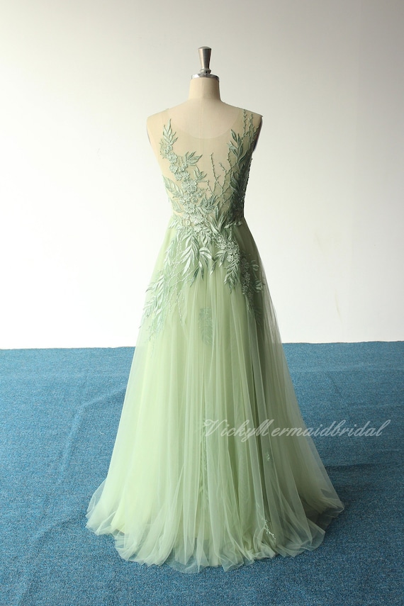 Mint Green Floral Tulle Ball Gown Prom Dress Mint Green Floral Tulle Ball Gown Prom Dress