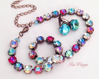 Crystal Necklace - Shimmering lights  8mm - shimmer multi color - unique red blue green yellow purple pink -  crystal necklace