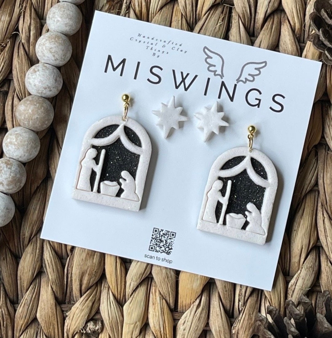 Nativity Scene Earrings, Baby Jesus, Christmas Earrings, Three Wisemen, Clay Earrings, Bethlehem