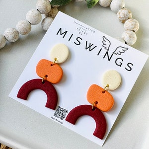Maroon and orange earrings | clay dangle earrings | minimalist statement earrings | school spirit | gift for her | hokie earrings | VT drops