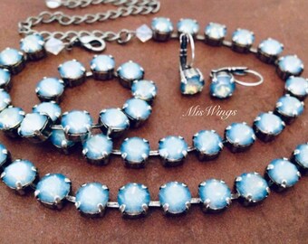 Crystal necklace - Milky Way - white opal star shine - blue opal with white center -  crystal necklace - customizable jewelry