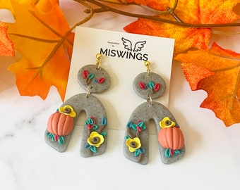 Fall earrings,  pumpkin earrings, Halloween, Thanksgiving jewelry, polymer clay, handmade earrings, holiday earrings, gift for her, boho