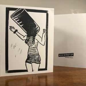 Canned Response Card with Envelope, Blank Inside, Handmade Art Note Cards, Original Linocut Block Carved Print on Greeting Card, Single Card