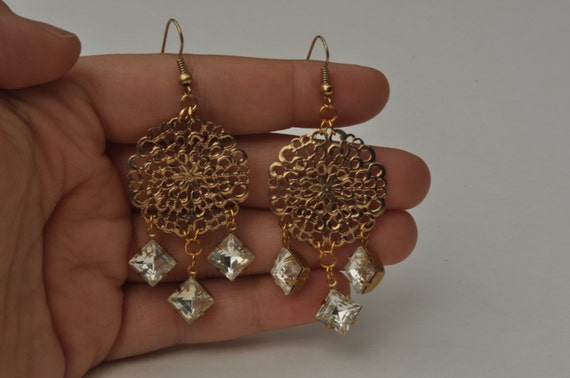 Items similar to Hand-Hammered Gold Filigree Medallion and Crystal ...
