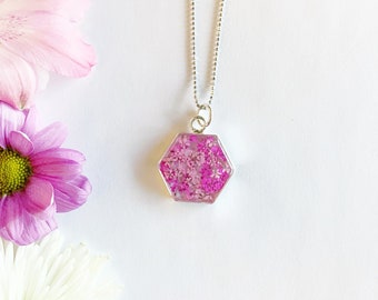 Real Flower Necklace / Hexagon Necklace / Pressed Flower Necklace / Floral Necklaces / Flower Child