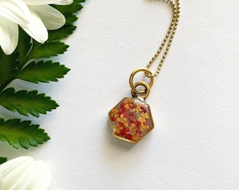 Real Flower Necklace / Hexagon Necklace / Pressed Flower Necklace / Floral Necklaces / Flower Child