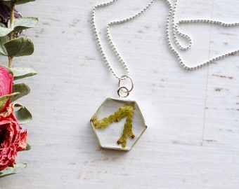 Real Flower Necklace / Hexagon Necklace / Pressed Greenery Necklace / Floral Necklaces / Flower Child / Boho Necklace