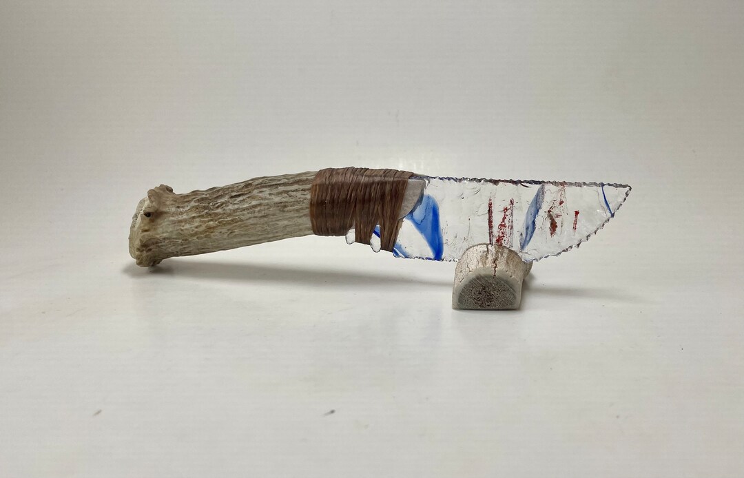 All American Glass Knife W/ Deer Antler Handle Flint Knapping by Bo ...