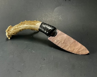 Cosmic Novaculite User Knife with Deer Antler Handle Knapping by Bo Earls