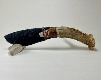 Novaculite User Knife with Deer Antler Handle Knapping by Bo Earls