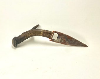Flint Knapped Agate Knife w/ Antiqued Antler Handle Stone Blade Arrowhead