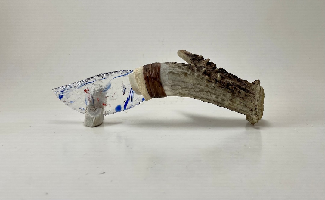 All American Glass Knife W/ Deer Antler Handle Flint Knapping by Bo ...