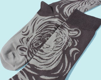 Reflections Black and Grey Tiger Crew Socks