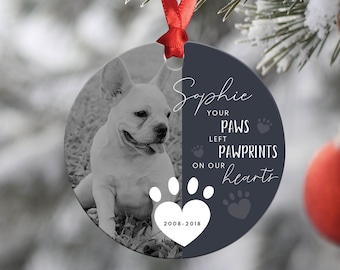 Pawprint Memorial Dog Photo Ornament remember a beloved pet