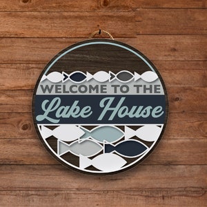 Lake House Welcome Sign Front Door Decor Round Hanging