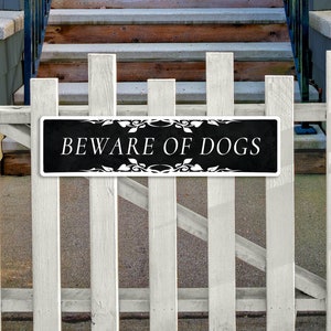 Beware Of Dogs Metal Sign, Outdoor Gate Plaque, Dog On Site
