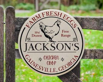 Custom Chicken Coop Sign | Farm Fresh Eggs Weatherproof Aluminum | Personalized Farm Sign for Chicken Coops and Farms