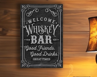 Welcome Whiskey Bar Metal Sign: Mancave Home Bar Decor