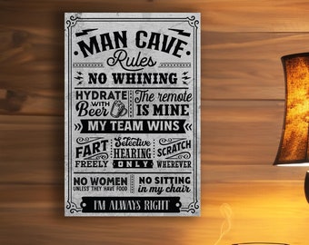 Man Cave Rules, Mancave Gift, Sign For Mancave, Metal Man Cave Sign, Male Funny Gift, Man Cave Bar, Garage Metal Sign, Garage Man Cave