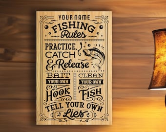 Personalized Fishing Rules Sign: Rustic Cabin Decor