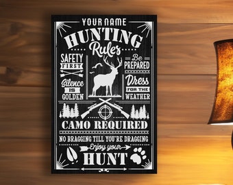 Custom Hunting Rules Metal Sign: Hunter Gift, Mancave Decor