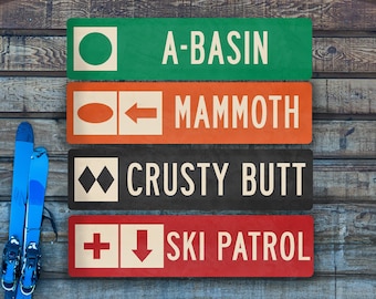 Personalized Ski Sign, Large Custom Ski Sign, Ski Trail, Ski Lodge Sign, Double Diamond Ski Sign, Ski Run Signs, Mountain Ski Sign