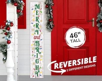Merry and Bright Christmas Porch Sign: Weatherproof Aluminum, 46" Tall
