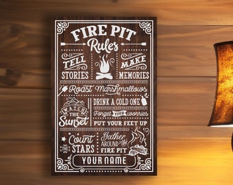 Fire Pit Rules Sign: Weatherproof Aluminum Cabin Decor