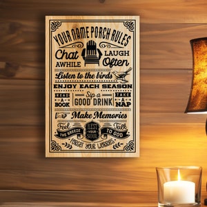 Custom Porch Rules Sign: Personalized Outdoor Metal Decor