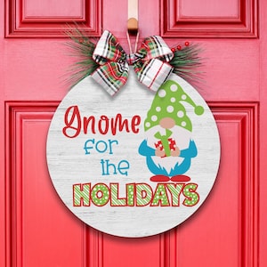 Christmas Gnome, Gnome Decor, Wood Christmas Sign, Holiday Wall Art, Christmas Door Hanger, Door Decor, Christmas Wreath, Door Decoration