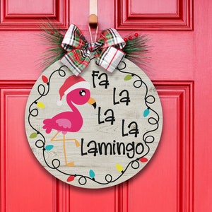 Flamingo Christmas Door Sign: Beach Coastal Decor