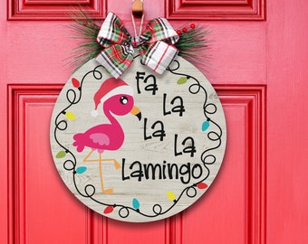 Flamingo Gifts, Beach Christmas, Coastal Decor, Christmas at the Beach, Front Door Sign, Door Wreath, Door Hanger, Christmas Wreath