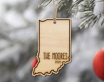 Indiana - Personalized Ornament - First Christmas Ornament Married - Family Ornament