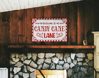 Candy Cane Lane Christmas Decorations, Decorating Mantel, Novelty Sign
